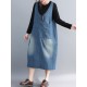 Casual Denim Sleeveless V-Neck Pocket Loose Dress For Women