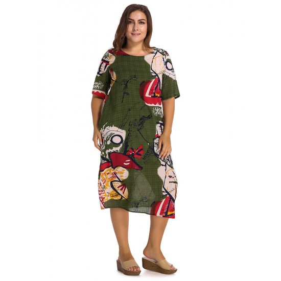 Casual O-neck Short Sleeves Abstract Printed Pockets Dresses