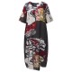 Casual O-neck Short Sleeves Abstract Printed Pockets Dresses