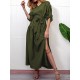 Casual V-neck Adjustable Long Sleeve Side Slit Pleated Dress