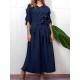 Casual V-neck Adjustable Long Sleeve Side Slit Pleated Dress