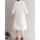 Casual Women Embroidered Kaftan Dress Long Sleeve White Navy Pockets Dresses