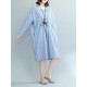 Casual Women Loose Blue and White Striped Dresses