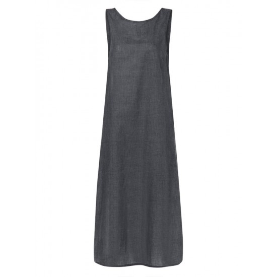 Japanese Style Sleeveless Back Tie Solid Color Apron Dress