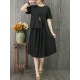 Plus Size Casual Short Sleeve Solid Color Pleated Dress for Women