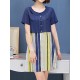 Casual Women False Two Pieces Dress Short Sleeve Vertical Stripe Chiffon Dresses