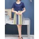 Casual Women False Two Pieces Dress Short Sleeve Vertical Stripe Chiffon Dresses