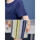 Casual Women False Two Pieces Dress Short Sleeve Vertical Stripe Chiffon Dresses