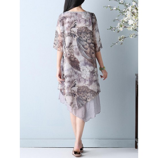 Chinese Style Printed Double Layers Women Dress