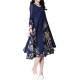 Elegant Women Chiffon Dress Flower Printed Patchwork 3/4 Sleeves Dresses