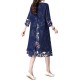 Elegant Women Chiffon Dress Flower Printed Patchwork 3/4 Sleeves Dresses