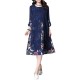 Elegant Women Chiffon Dress Flower Printed Patchwork 3/4 Sleeves Dresses