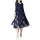 Elegant Women Chiffon Dress Flower Printed Patchwork 3/4 Sleeves Dresses