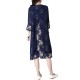 Elegant Women Chiffon Dress Flower Printed Patchwork 3/4 Sleeves Dresses