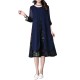 Elegant Women Chiffon Dress Flower Printed Patchwork 3/4 Sleeves Dresses