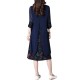 Elegant Women Chiffon Dress Flower Printed Patchwork 3/4 Sleeves Dresses