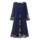 Elegant Women Chiffon Dress Flower Printed Patchwork 3/4 Sleeves Dresses