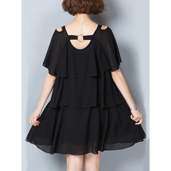 Elegant Women Chiffon Dress Loose Chiffon Tiered Black Mini Dresses
