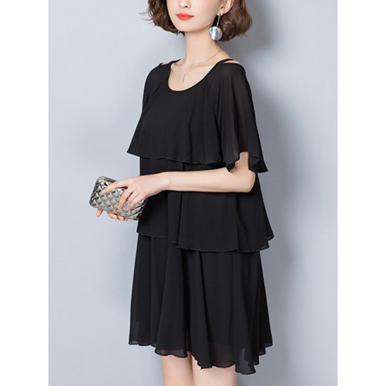 Elegant Women Chiffon Dress Loose Chiffon Tiered Black Mini Dresses