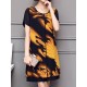 Elegant Women Chiffon Dress Patchwork Flowers Printing Two Layers Dresses