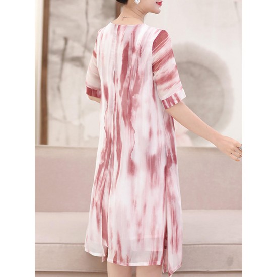 Elegant Women Fake Two Pieces Painted Chiffon Dress