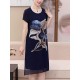 Elegant Women Floral Print O-neck Chiffon Dress