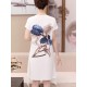 Elegant Women Floral Print O-neck Chiffon Dress