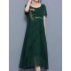 Elegant Women Printed Chiffon Pleated Short Sleeve Midi Dress