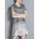 Elegant Women Tassels Dress Lace Patchwork Short Sleeve Chiffon Dresses