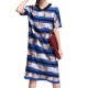 Loose Women Dress Short Sleeve V-Neck  Striped Chiffon Dresses