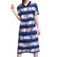 Loose Women Dress Short Sleeve V-Neck  Striped Chiffon Dresses