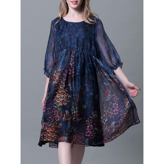 Plus Size Chiffon Dresses Loose Floral Dresses