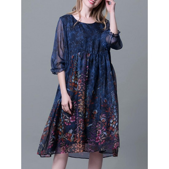 Plus Size Chiffon Dresses Loose Floral Dresses