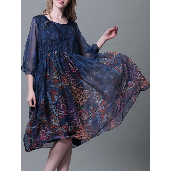 Plus Size Chiffon Dresses Loose Floral Dresses