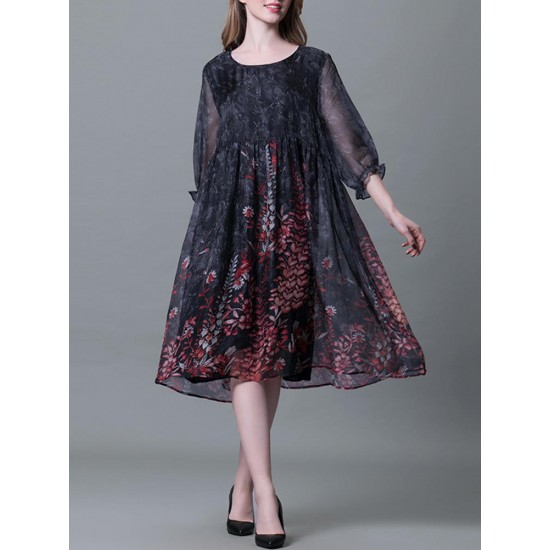 Plus Size Chiffon Dresses Loose Floral Dresses