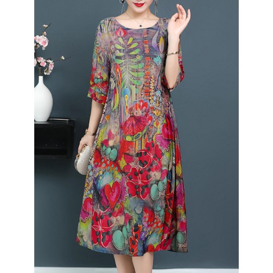 Plus Size Elegant Art Print Loose Dress For Women