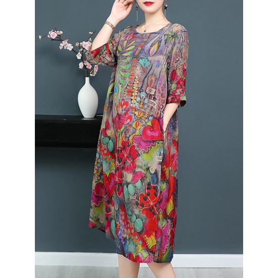 Plus Size Elegant Art Print Loose Dress For Women