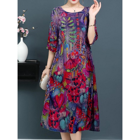 Plus Size Elegant Art Print Loose Dress For Women