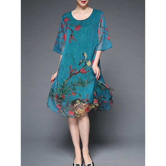 Plus Size Elegant Women Chiffon Floral Dress