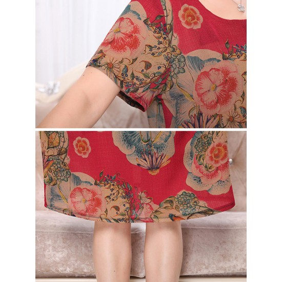 Summer Mother Dress Personalized Floral Printed Chiffon Straight Dress