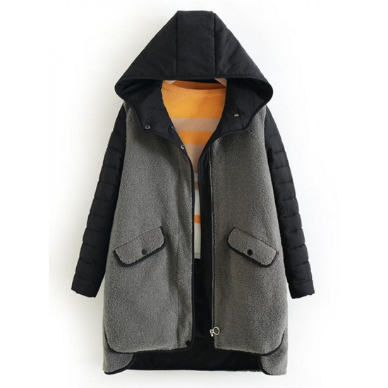 Casual Women Fleece Splicing Coats with Pockets