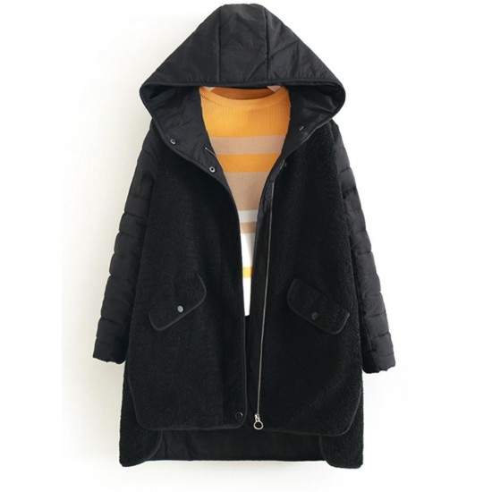 Casual Women Fleece Splicing Coats with Pockets