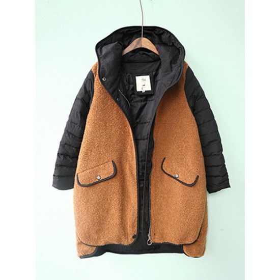 Casual Women Fleece Splicing Coats with Pockets