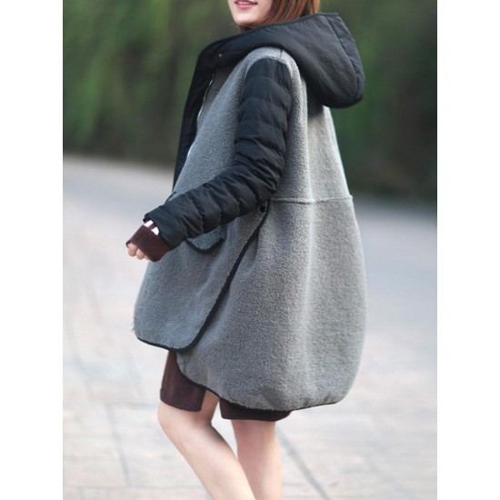 Casual Women Fleece Splicing Coats with Pockets