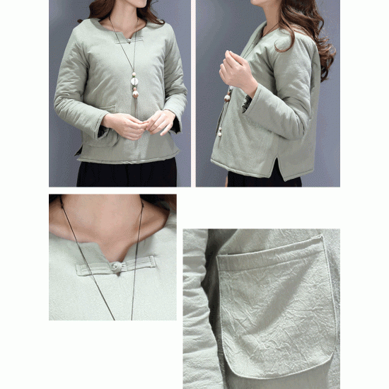 Casual Women Warm Cotton Linen Quilted Jacket