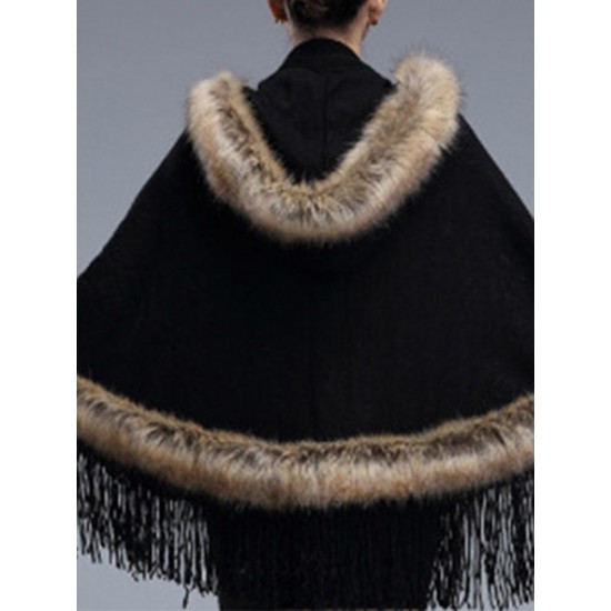 Elegant Women Faux Fur Hooded Cloak Coat