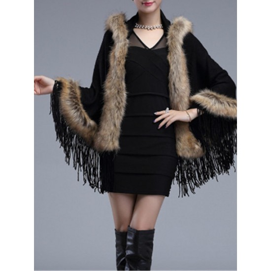 Elegant Women Faux Fur Hooded Cloak Coat