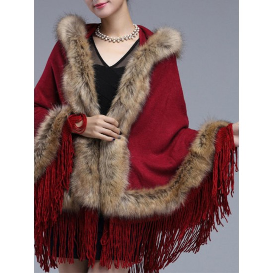 Elegant Women Faux Fur Hooded Cloak Coat