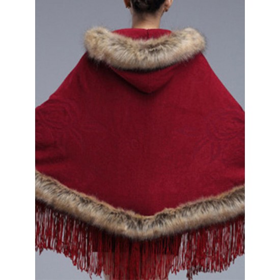 Elegant Women Faux Fur Hooded Cloak Coat