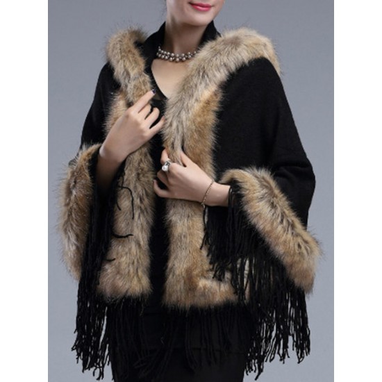 Elegant Women Faux Fur Hooded Cloak Coat